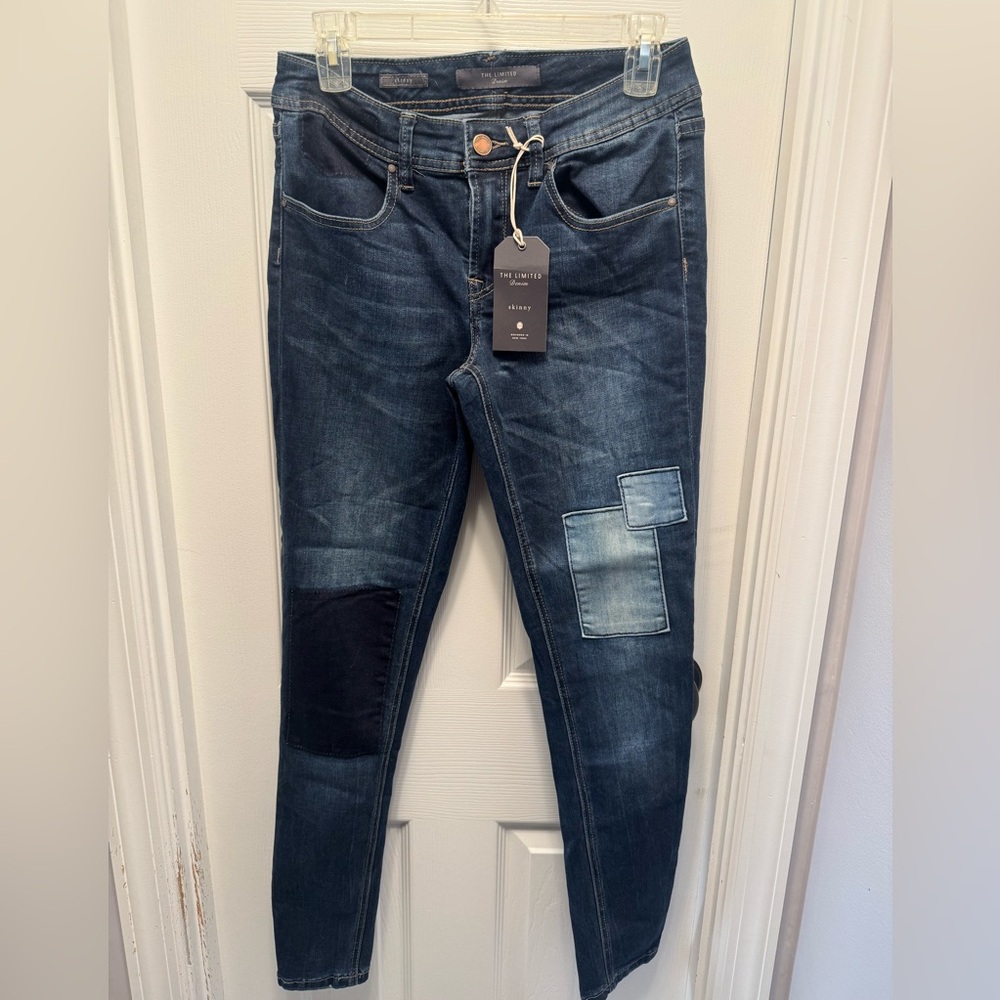 The Limited Denim 6R Skinny Jeans Low-Rise Zip-Fly Stretch Dark Wash Patches NWT